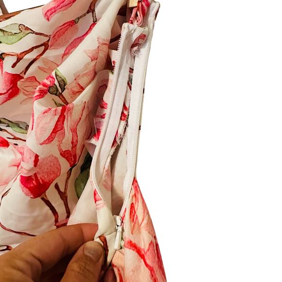 BRONX AND BANCO Layla Floral Pink White One Shoulder Silk Bow Mini Dress Size S - Picture 14 of 14